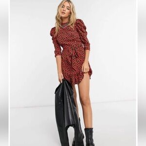 NWT Topshop rose print mini dress in red